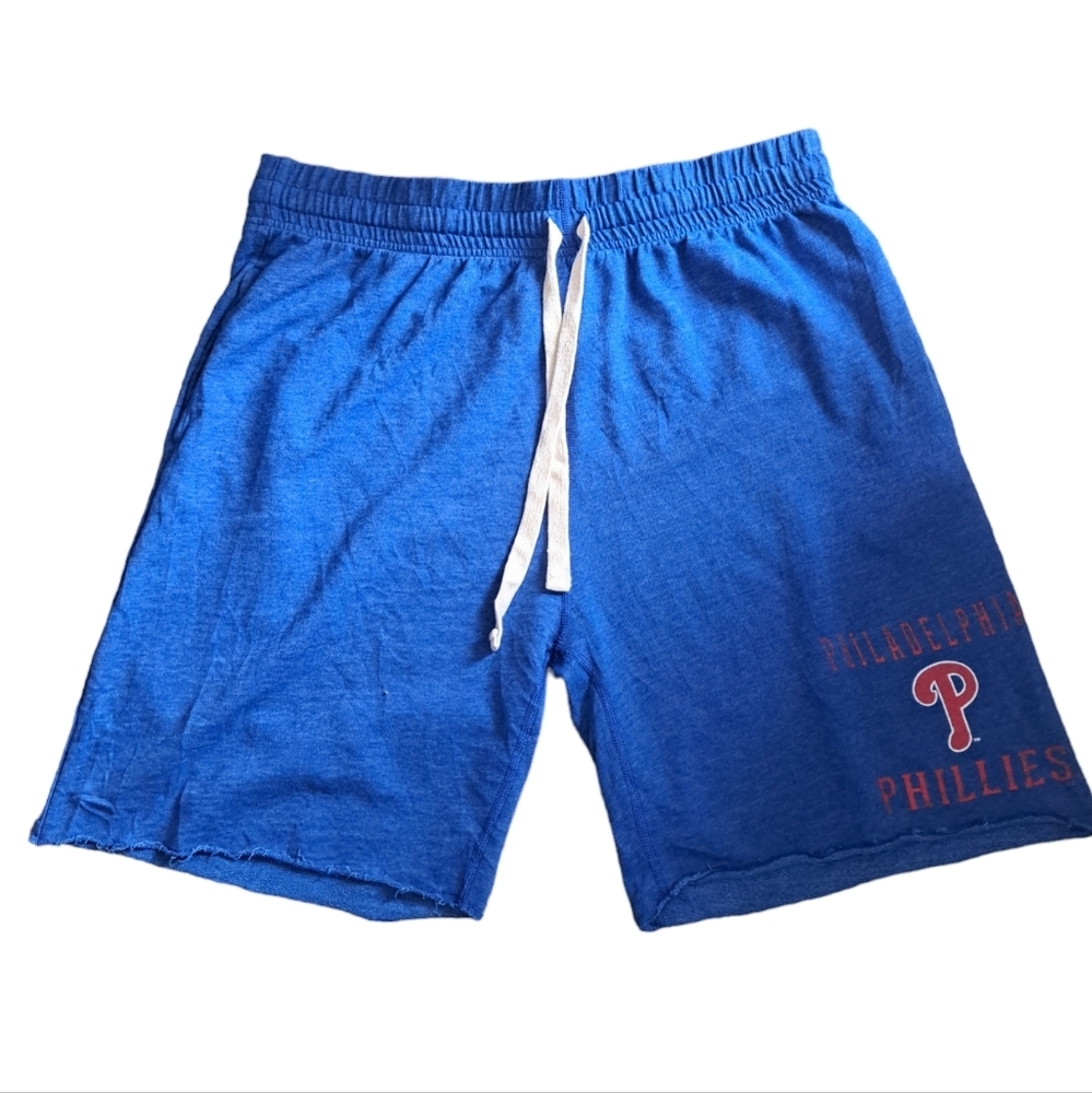 Mens Philadelphia Phillies comfy jersey shorts raw hem drawstring tie blue 2XL